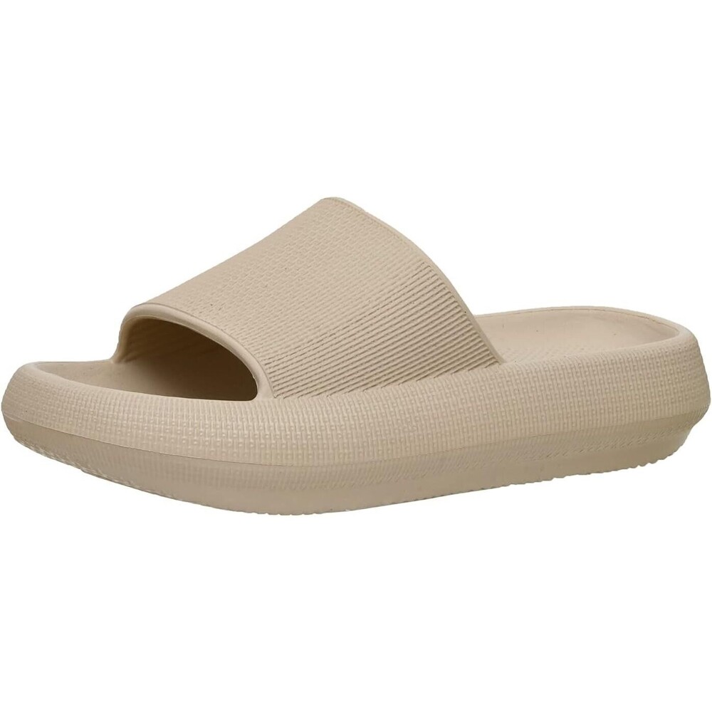 CUSHIONAIRE Khaki Feather Platform Recovery Cloud Slide Sandals - US 7